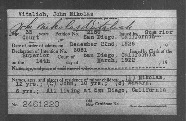 Vitalich, John Nikolas - 1926