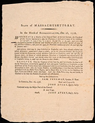 Finance Resolutions from the State of MA, 1776-1784