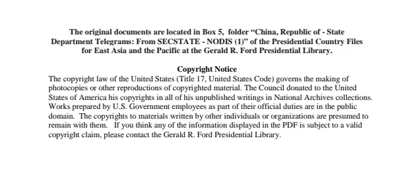 China, Republic of - State Department Telegrams: From SECSTATE - NODIS (1)