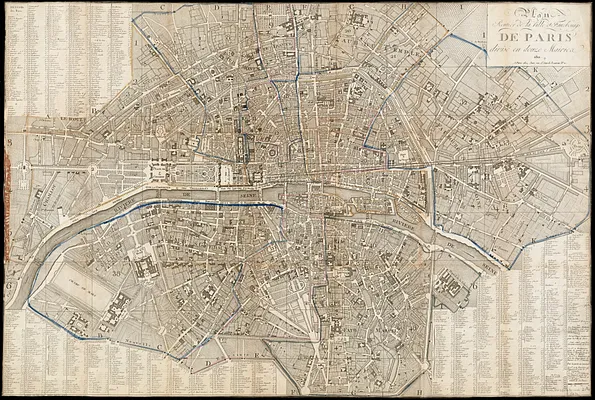 Plan routier de la ville et fauxbourgs de Paris divisé en douze mairiea