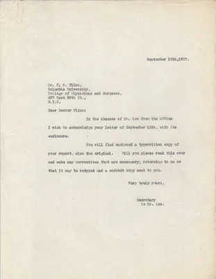 Letters Sent to Dr. F.B. Flinn [Dr. Frederick B. Flinn], September 15, 1927