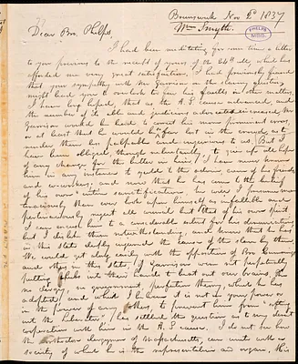 Letter from William Smyth, Brunswick, to Amos Augustus Phelps, Nov 2d 1837