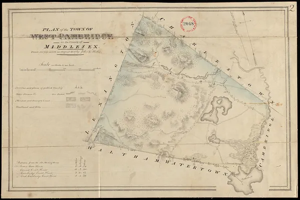 Plan of Arlington (West Cambridge) made by John G. Hales, dated August 1830