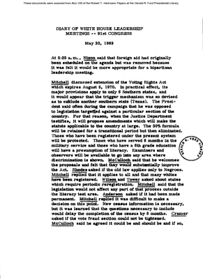 White House - Congressional Leadership Meeting, 5/20/69 (includes minutes)