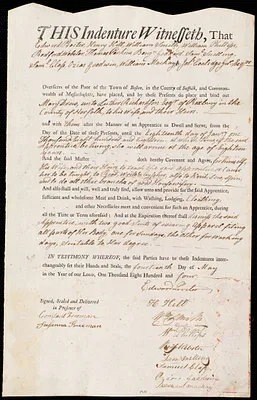 Mary Drew indentured to apprentice with Luther Richardson of Roxbury, 14 May 1804
