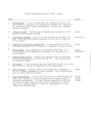 Senior Staff Meeting Action Items - July 1983 (1)