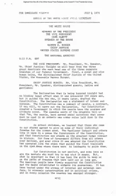 Remarks of the President, the Vice President, Carl Albert, and Warren E. Burger [Ford Speech or Statement]