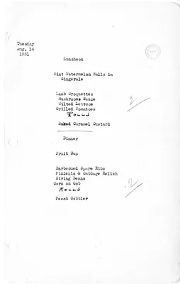 White House Luncheon and Dinner Menu