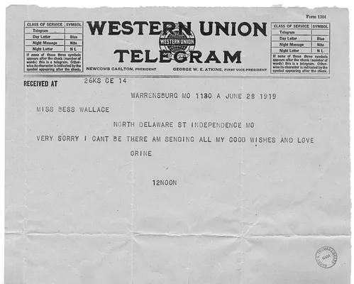 Telegram from Orine to Bess Wallace