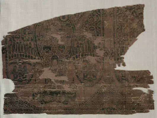 Samite fragments with double-headed eagles, from the tomb of Saint Bernard Calvo