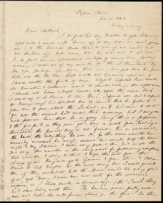 Letter from Anne Warren Weston, Poplar Street, [Boston], to Debora Weston, Feb. 11, 1842. Friday evening