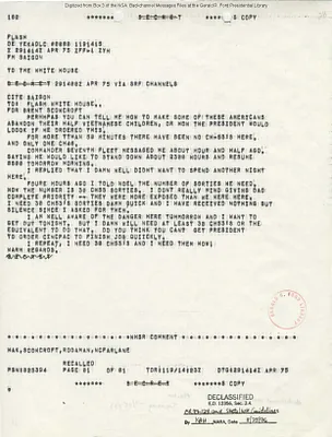 Telegram from Ambassador Graham Martin Concerning the Evacuation of Saigon, South Vietnam