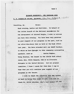 Speech by Eleanor Roosevelt in Joliet, Illinois, 28 October 1960