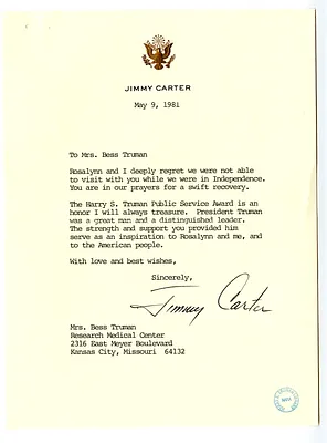 Letter from Former President Jimmy Carter to Bess W. Truman