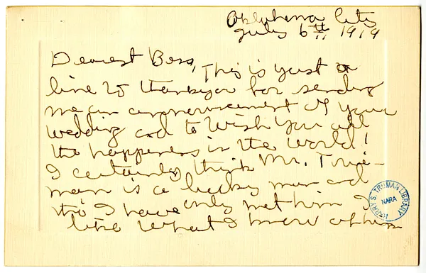 Letter from Elizabeth Woodson to Bess W. Truman