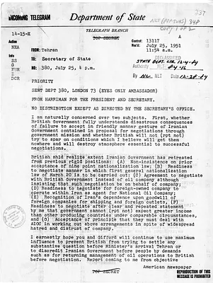 Telegram from Ambassador Henry Grady to Secretary of State Dean Acheson, Number 380