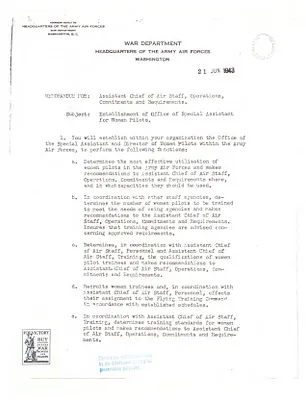 Memorandum, Establishment of Office of Special Assistant for Women Pilots