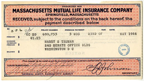 Premium Receipt, Massachusetts Mutual Life Insurance Company
