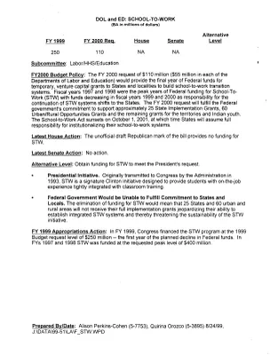 [Department of Labor and Education Fiscal Year 1999 Budget Statistics]