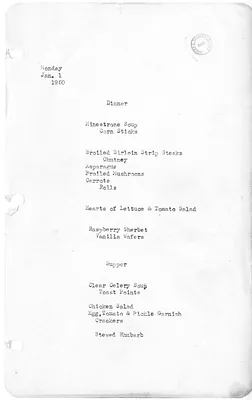 White House Dinner and Supper Menu