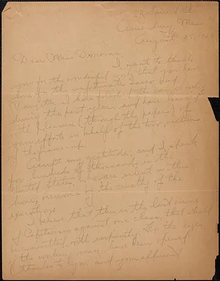 John F. Kellett autograph letter signed to Mary Donovan, Amesbury, Mass., August 25, 1927