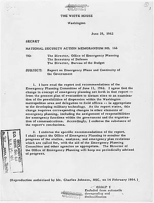 National Security Action Memorandum No. 166 Report on Emergency Plans and continuity of the Government