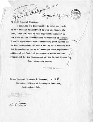 Correspondence Between President Harry S. Truman and Major General William Donovan with Related Material