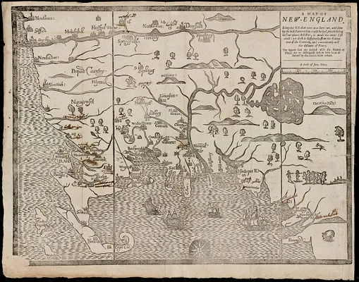 A map of New-England, being the first that ever was here cut, and done by the best pattern that could be had, which being in some places defective, it made the other less exact; yet does it sufficiently shew the scituation of the country, and conveniently well the distance of places