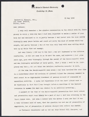 Herbert Brutus Ehrmann Papers, 1906-1970. Sacco-Vanzetti. Correspondence: Apr. 2, 1962 - Jan. 25, 1964. Box 11, Folder 11, Harvard Law School Library, Historical & Special Collections