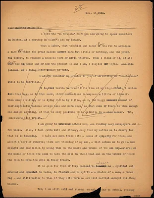 Bartolomeo Vanzetti typed letter (copy) to Alice Stone Blackwell, [Charlestown], 13 November 1924