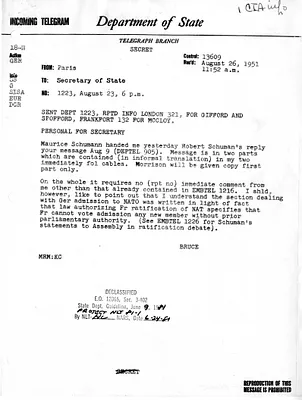 Telegram from Ambassador David Bruce to Secretary of State Dean Acheson