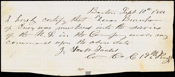 Zenas Burnham enlistment record