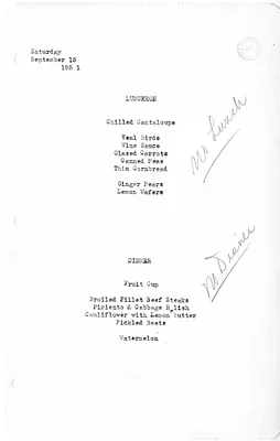 White House Luncheon and Dinner Menu