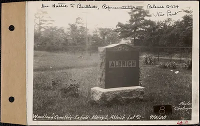 Henry L. Aldrich, Woodlawn Cemetery, new section, lot 2, Enfield, Mass., Sept. 6, 1928