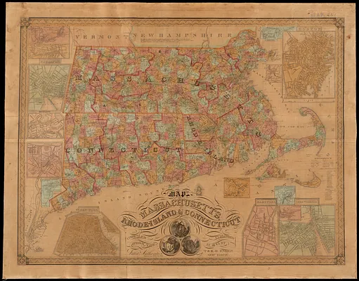 Map of Massachusetts, Rhode-Island & Connecticut