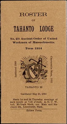 Ancient Order of United Workmen, Tahanto Lodge #23, roster of members.
