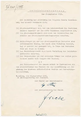 Reichsburgergesetz [Citizen Law (original copy)]
