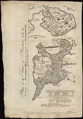 Plan of the town of Boston, with the attack on Bunkers-Hill, in the peninsula of Charlestown, the 17th of June, 1775