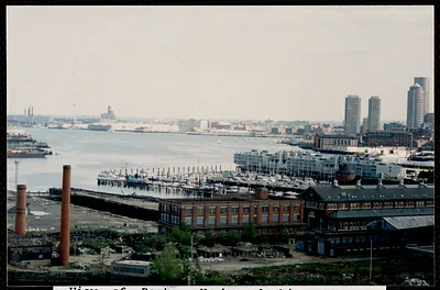 View of Boston Harbor from Mystic/Tobin Bridge toward downtown and South Boston