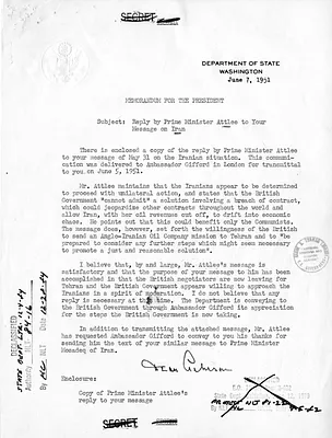 Memoranda from Secretary of State Dean Acheson to President Harry S. Truman, with Attachments