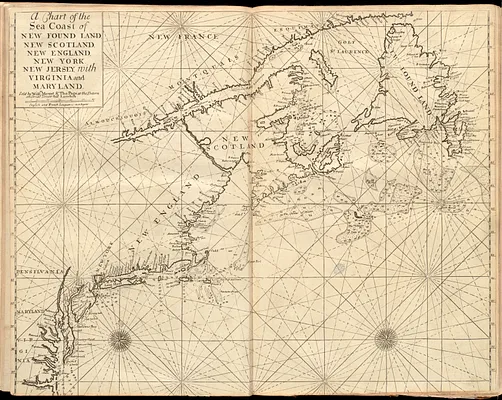 A chart of the sea coast of New Found Land, New Scotland, New England, New York, New Jersey, with Virginia and Maryland