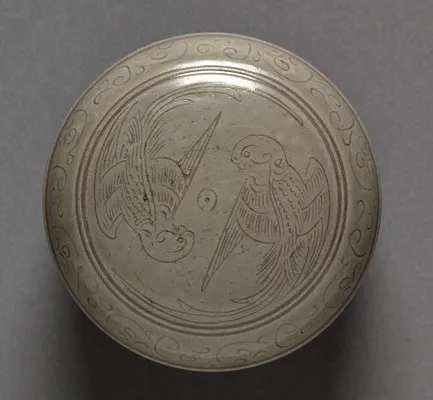 Covered Box with Double-Parakeet Design (lid)