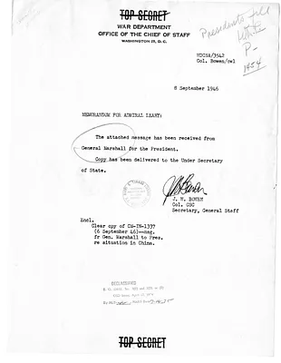 Letter from General George C. Marshall to President Harry S. Truman, with Related Note