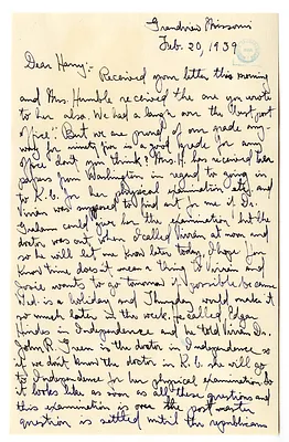 Letter from Mary Jane Truman to Harry S. Truman