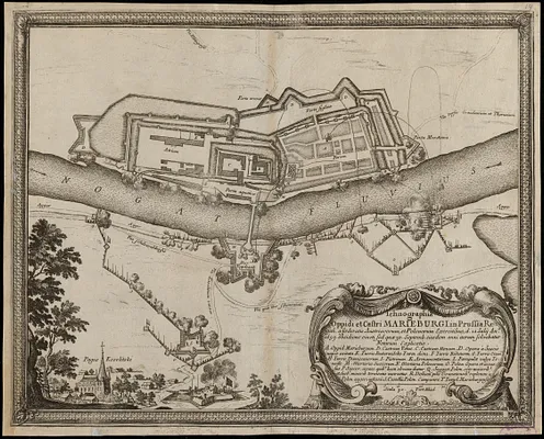 Ichnographia oppidi et castri Marieburgi in Prussia Regali, a foederatis Austriacorum, et Polonorum exercitibus, d. 12. Iulij Ano. 1659, obsidione cincti, sed quae 30. Septemb. eiusdem anni iterum solvebatur