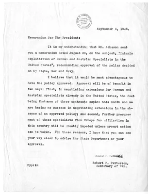 Memorandum from Robert Patterson to President Harry S. Truman