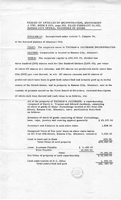Resume of Articles of Incorporation, Instrument, and Affidavit