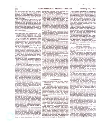 Congressional Record - Senate, Regarding the Significance of President Dwight D. Eisenhower's Speech the Military-Industrial Complex