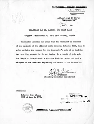 Memorandum from W. J. McWilliams to William Hopkins, with Attachment