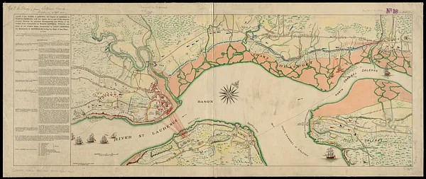 Plan of the town of Quebec, the capital of Canada in North America, with the Bason and a part of the adjacent country shewing the principal encampments and works of the British army commanded by Major General Wolfe, and those of the French army commanded by Lieut General the Marquis of Montcalm, during the siege of that place in 1759